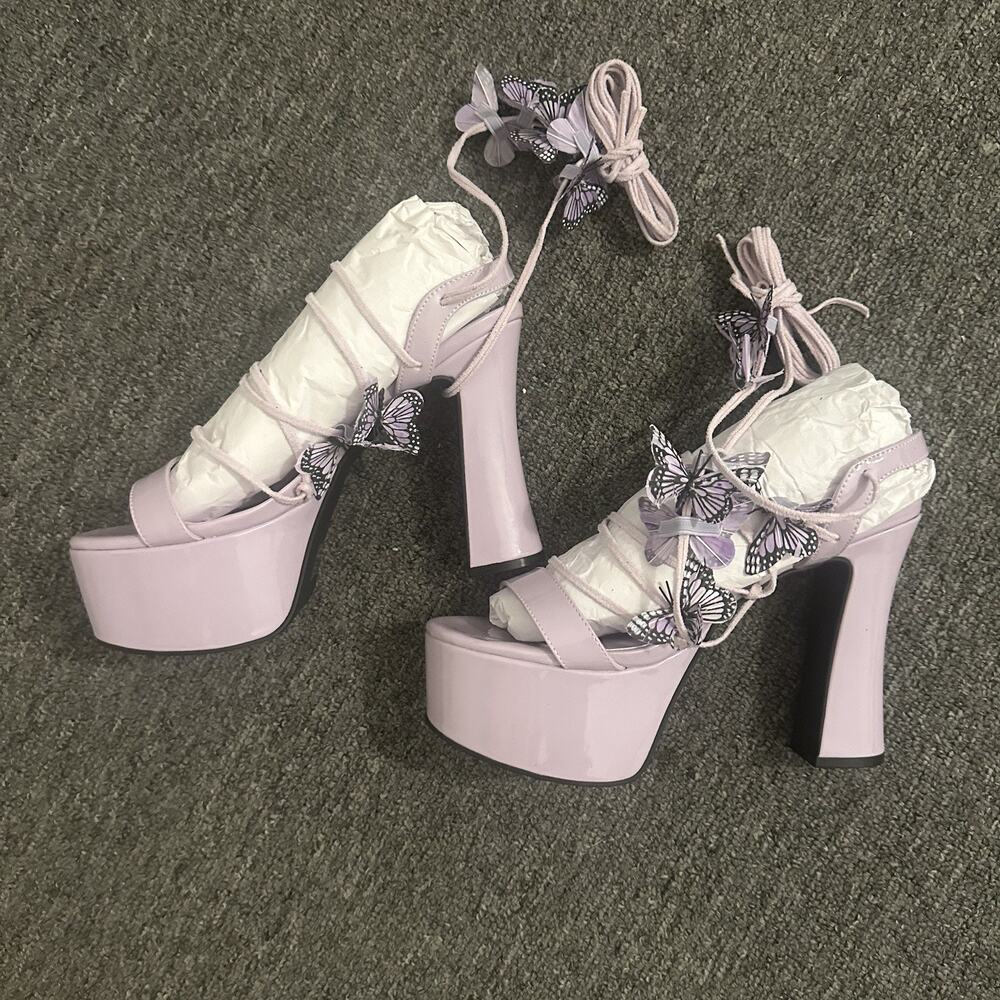 Sugar Thrillz Pixie Queen Lace Up Heels Size 11 Butterfly Purple Dolls Kill